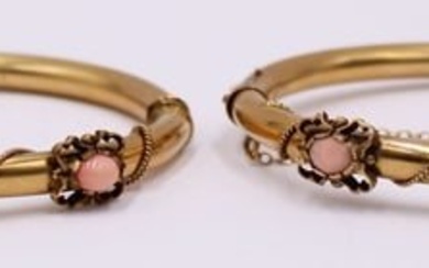 JEWELRY. Pair of Etruscan Revival 14kt Gold and