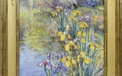 Jan Pawlowski Oil on Canvas "Irises at Water's Edge"