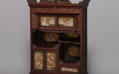 Japanese Carved Hardwood Tea Cabinet