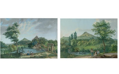 Johann Georg Volmar German/Swiss, 1770-1831 Landscape with a Couple Seated next to a Mill Race and