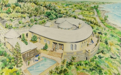 Jon Mills, British school, late 20th century- Villa Cliff, 1996; watercolour on paper, signed and dated lower left, 53 x 72 cm (ARR)