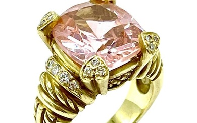 Judith Ripka 6.89 Carat Pink Quartz and Diamond Yellow Gold Cocktail Ring