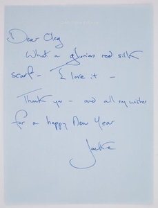 KENNEDY ONASSIS, JACQUELINE Autograph note signed to Oleg Cassini.