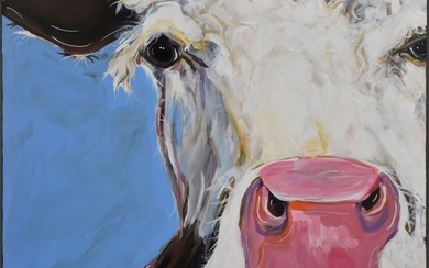 Keith Bradley, 20th Century oil on canvas, Modern Cow Painting, 36 x 36 inches. Signed lower left