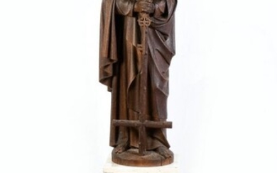 LARGE EXQUISITE WOOD CARVING OF SAINT PETER