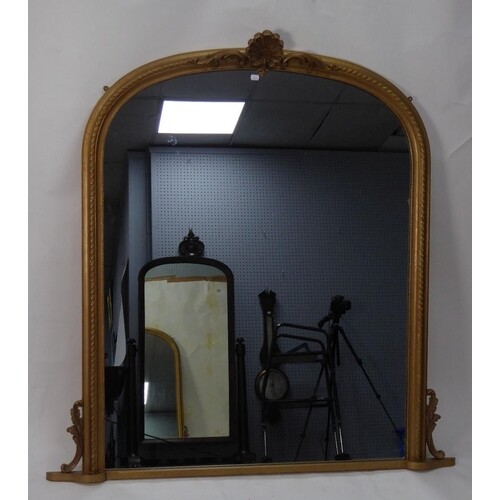 LARGE VICTORIAN STYLE MOULDED GILT GESSO OVERMANTLE MIRROR, ...