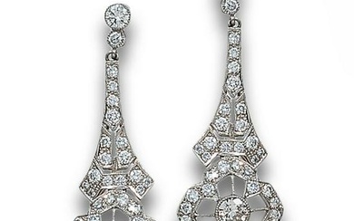 LONG EARRINGS, OLD STYLE, DIAMONDS AND WHITE GOLD