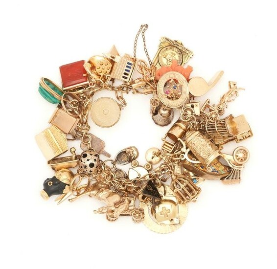 Ladies 14K Charm Bracelet, 47 charms