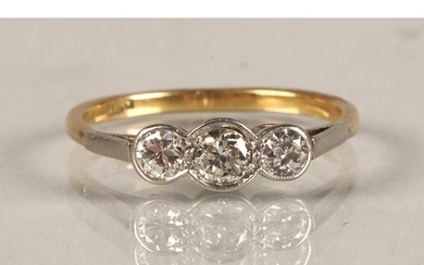 Ladies 18ct gold three stone diamond ring set in platinum mo...