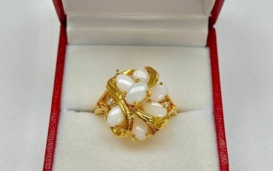 Ladies .56ct Oval Cut White Opal in 14KT Gold Plated Ring