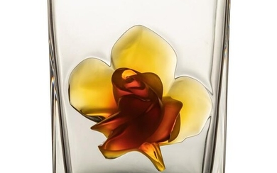 Lalique Amber Rose Flower Pot Vase or Ice Bucket