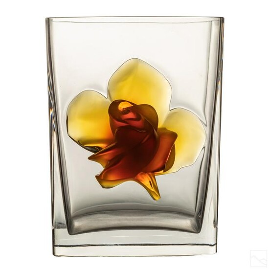 Lalique Amber Rose Flower Pot Vase or Ice Bucket