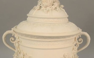 Large Bisque covered urn having two handles and molded
