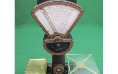 Large and heavy Edwardian shop counter scales of brass and g...