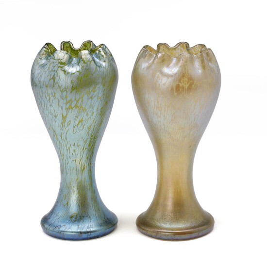 NOT SOLD. Loetz: A yellowish and a green and blue glass vase with wavy rims and iridescent pattern. (2) – Bruun Rasmussen Auctioneers of Fine Art