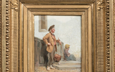 Lot 54 Théodore DELAMARRE ( ? 1824 - ? 1883). "Le repos du Béarnais". Huile sur panneau d'acajou signée en bas à droite. 24 x 18 cm. RM