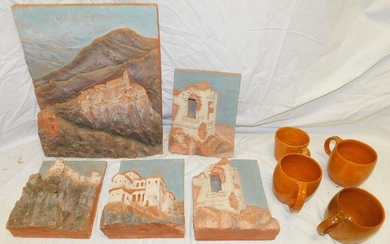 Lot of Pottery Mugs by Owens & HM Pottery Wall Hangings