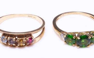 Lot of Two 10K Yellow Gold Rings w/ Gemstones.