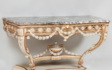 Louis XVI Style White Painted and Parcel-Gilt Console