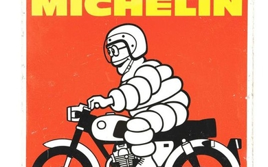 MICHELIN MOTORCYCLE TIRES TIN FLANGE SIGN W/ MOTORCYCLE