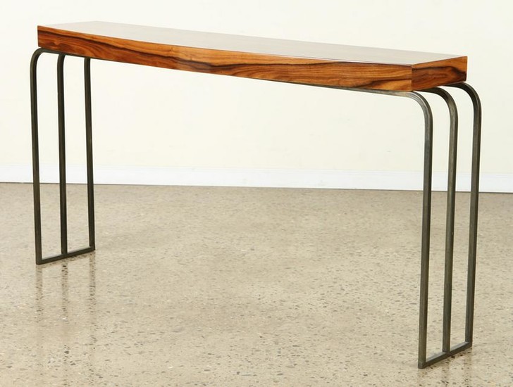 MODERN ROSEWOOD AND IRON CONSOLE TABLE