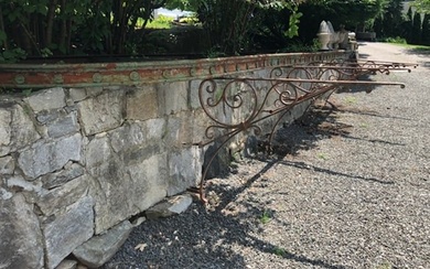 Magnificent 19th C French Wrought Iron 24 Ft. Long Pergola with Original Brackets