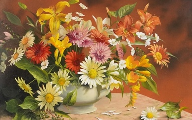 Mary Dipnall - Still life flowers, contemporary oil on canva...
