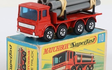 Matchbox Lesney Superfast MB-10 Pipe Truck, Transitional model with the scarce RED body