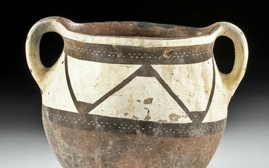 Medieval Persian Brown & White Ceramic Handled Vessel