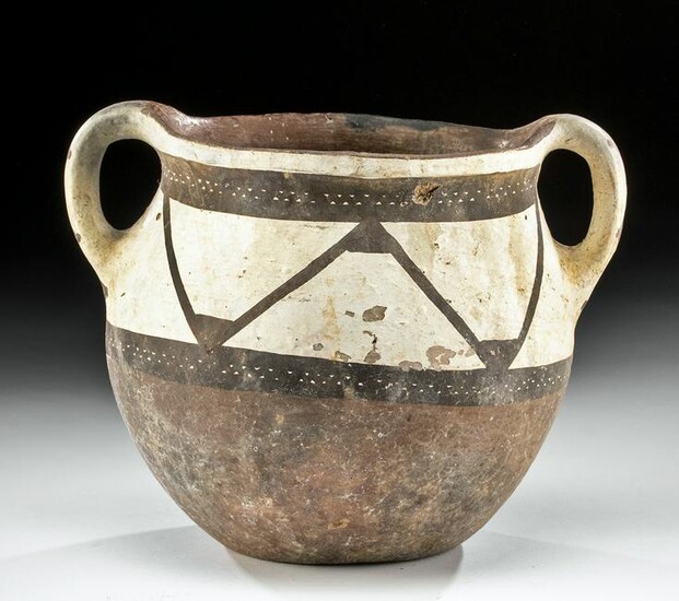 Medieval Persian Brown & White Ceramic Handled Vessel