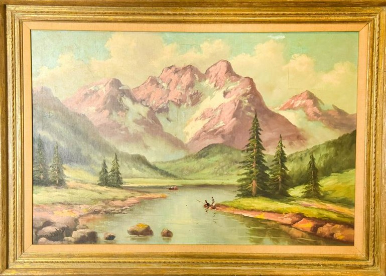 Mid Century Signed Landscape Scene Oil Painting