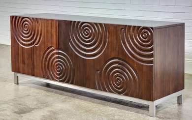 Modern timber sideboard, with five concentric circle design doors (h:72...