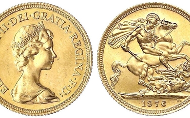Monnaies et médailles d'or étrangères, Grande-Bretagne, Élisabeth II, 1952-2022, Souverain 1976. 7,99 g. 917/1000. Poinçon...