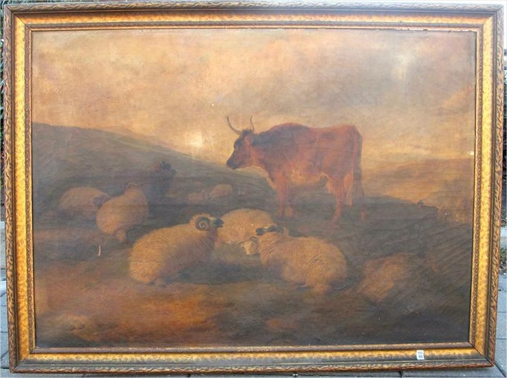 Moreland pastoral landscape; Charles Jones 1836-1892 Brit. Large Oil/C 58 1/2 x 43 1/4 FR3SH