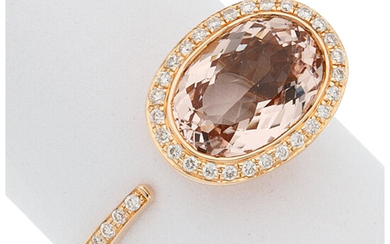 Morganite, Diamond, Rose Gold Ring The ring centers an...
