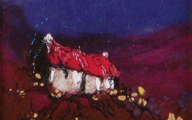 Moy Mackay (Scottish, b.1966) Crimson Thatch, stitched signature, felted merino wool, 11cm x 11.5cm