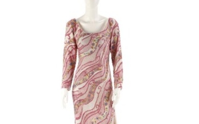 Autore non identificato, Multicolored embroidered silk long dress.