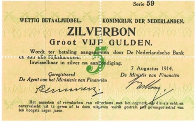 Nederland. 5 gulden. Zilverbon. Type 1914 - Prachtig.