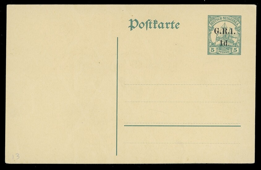 New Guinea 1914-15 Surcharged on German New Guinea Postal Stationery 1d. on 5pf. green postcard...