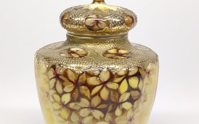 Nippon Beaded Gold Floral Covered Urn Vessel