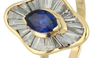 No Reserve - 18K Yellow gold wavy entourage ring set with approx. 0.77 ct. sapphire...