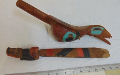 Northwest coast native Indian bird rattle & paddle (?)