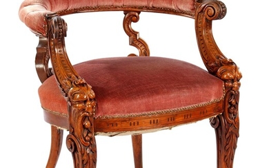 (-), Walnut desk chair with beautiful stitching, pink...