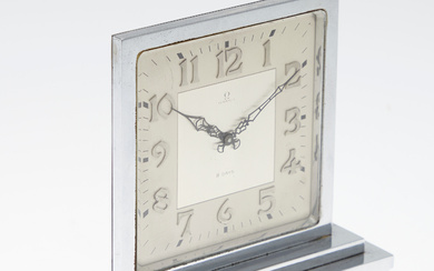 OMEGA. Art Déco table clock/fireplace clock, manual, metal, Switzerland.