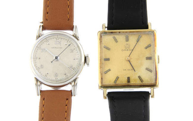 OMEGA - a gold plated De Ville wrist watch (26mm) with a Hamilton wrist watch.