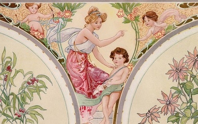 ORIGINAL VOLKEL Art Nouveau 1800s Lithograph "Spring Flowers" FRAMED SIGNED