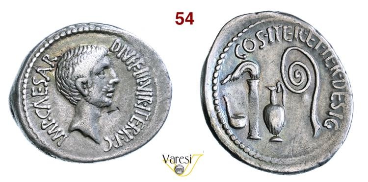 OTTAVIANO (44-27 a.C.) Denario zecca itinerante D/ Testa nuda di...