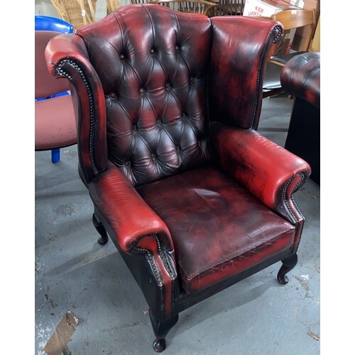 OXBLOOD RED CHESTERFIELD WINGBACK CHAIR
