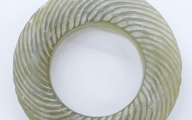 Old Chinese Spiral Carved Jade Bi Disc