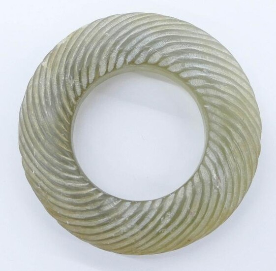 Old Chinese Spiral Carved Jade Bi Disc